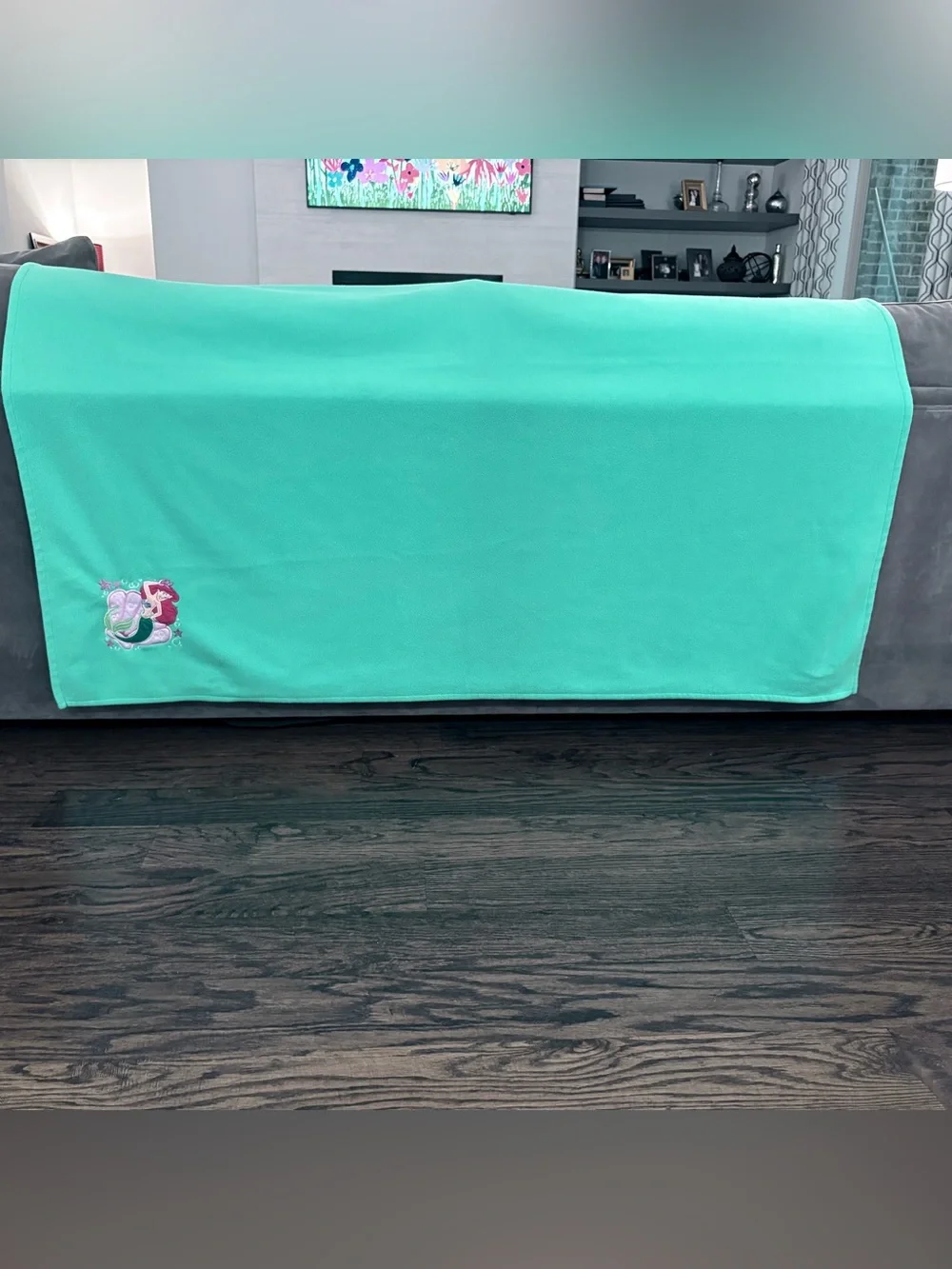 The Little Mermaid Fleece Blanket Embroidered Appliqué Mint Green Disney Store